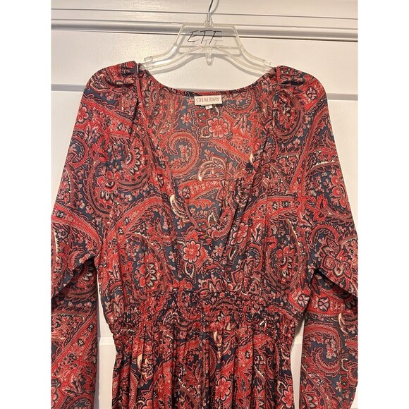 Women’s V Neck Boho Paisley Maxi Dress Size Large Whimsy Teacher Modest Holiday - Picture 2 of 10